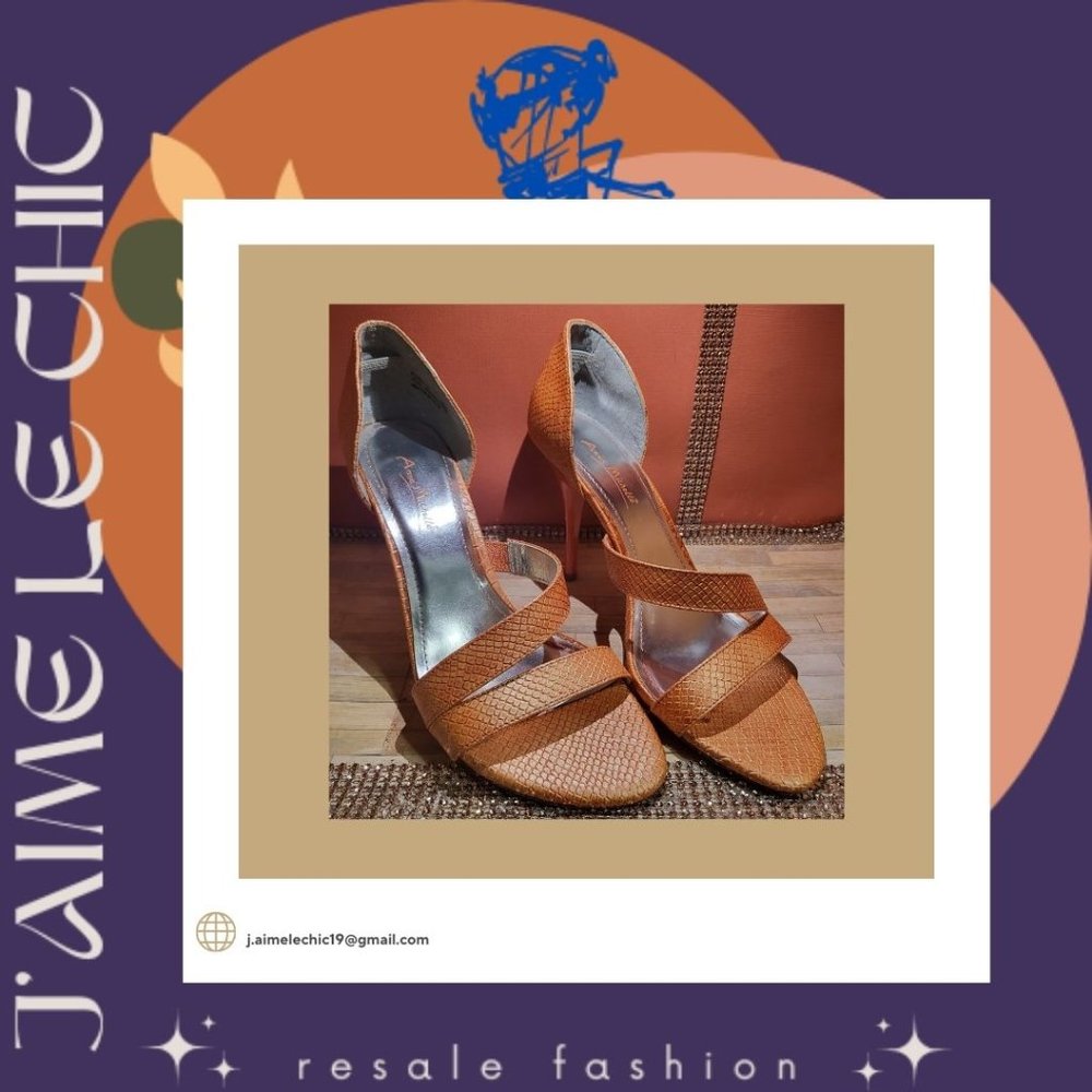 Anne Michelle Orange Snake Skin-like  Heeled Sandals - New with Box